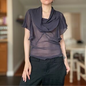 ❌SOLD 100% Silk Layered Ruffle Sheer Deep Purple Blouse